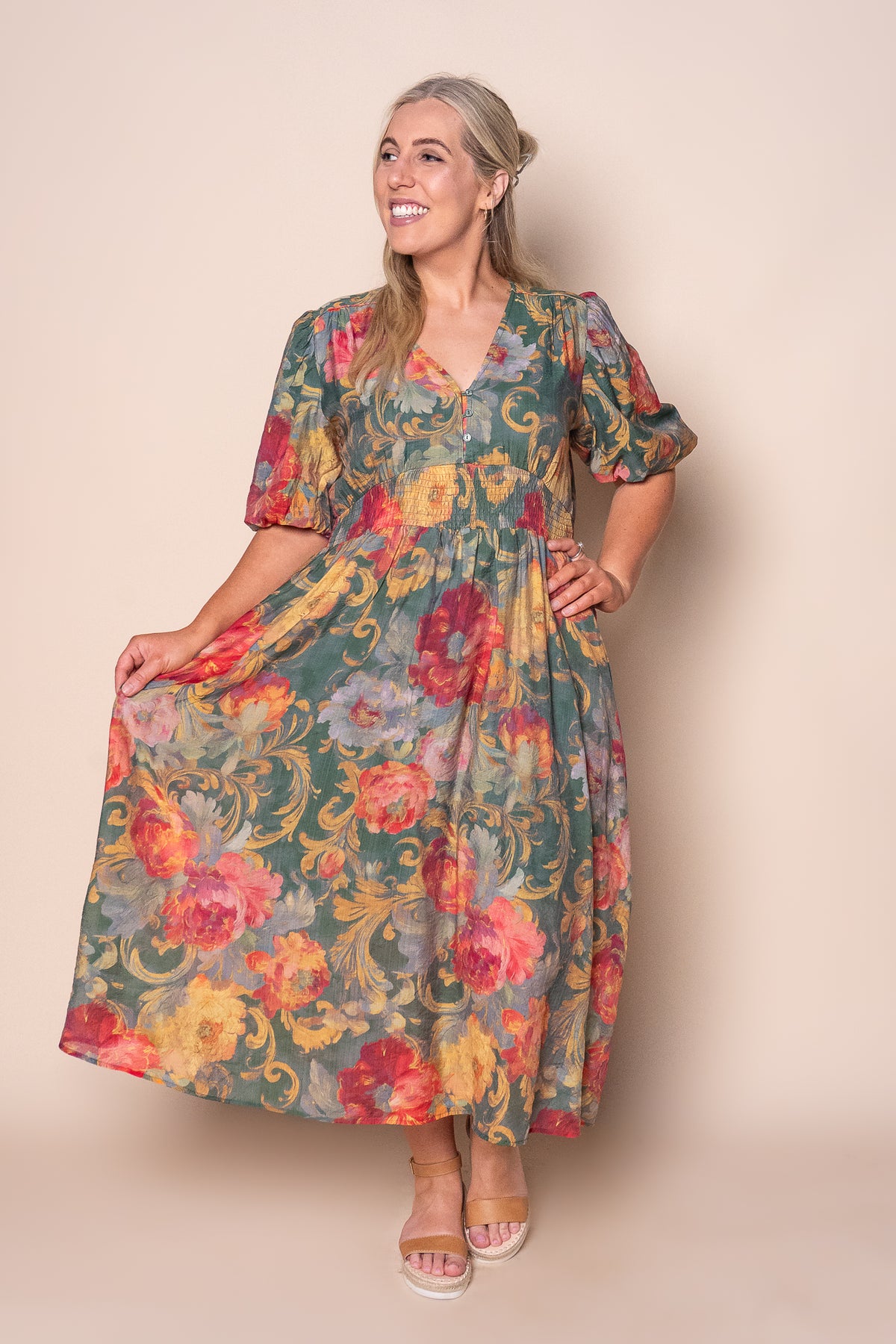 Olympia Midi Dress in Green