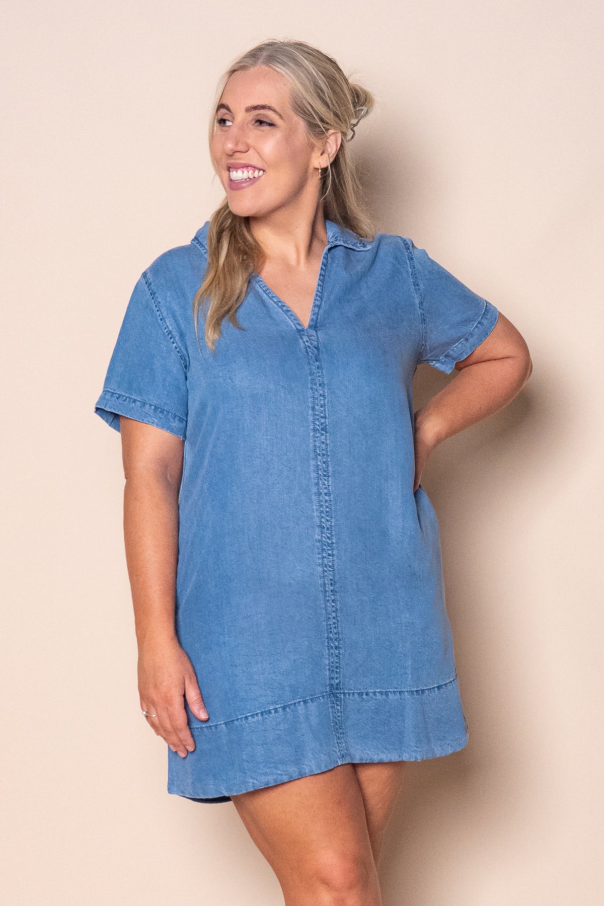 Lucinda Chambray Dress in Mid Blue