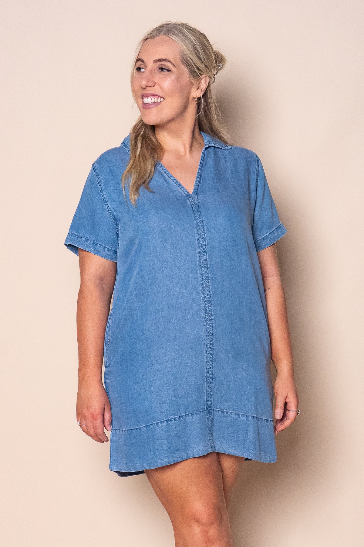 Lucinda Chambray Dress in Mid Blue