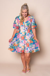 Hayley Floral Artistic Dress in Blue Multi