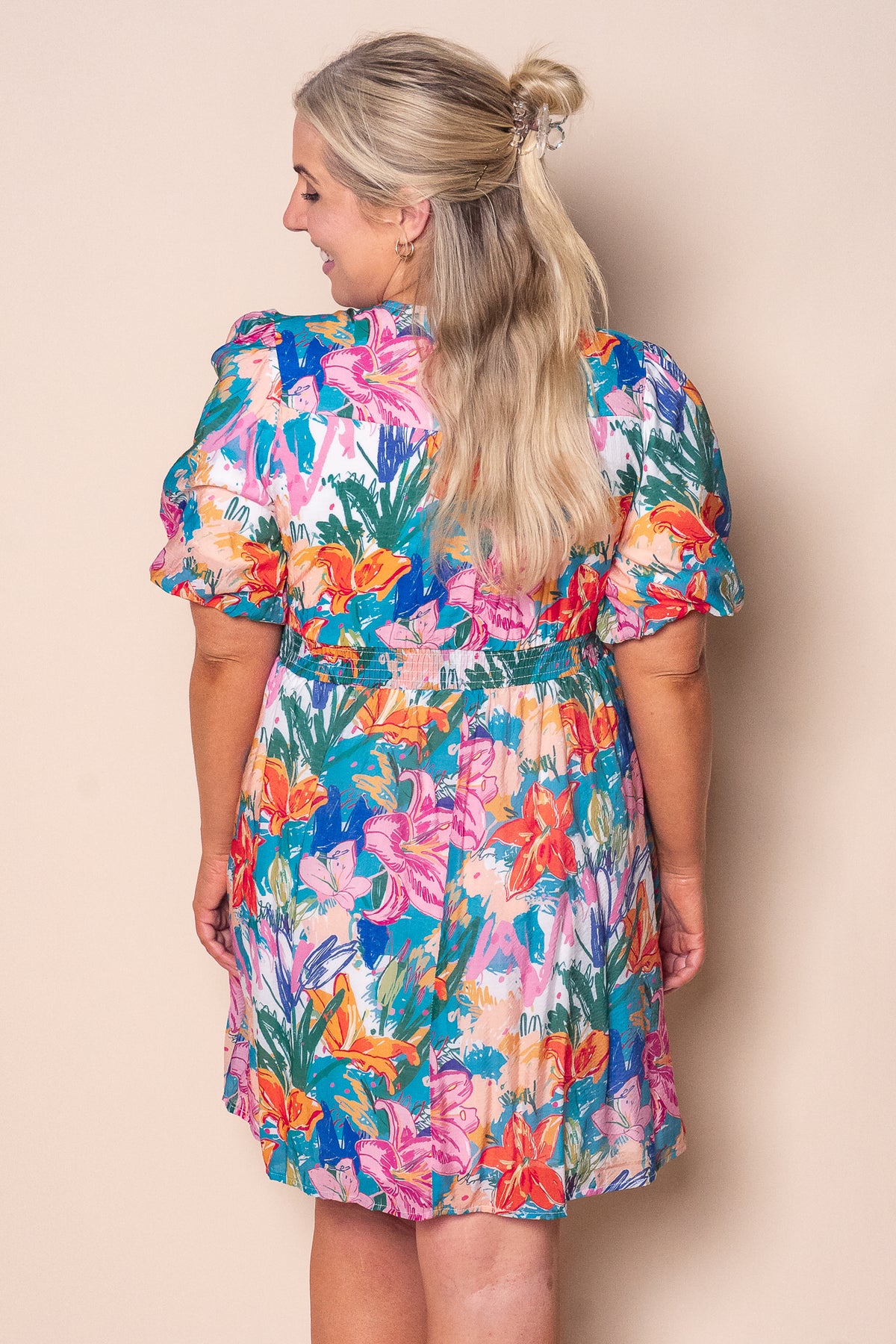 Hayley Floral Artistic Dress in Blue Multi