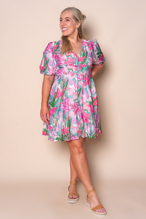 Hayley Floral Artistic Dress in Pink Multi