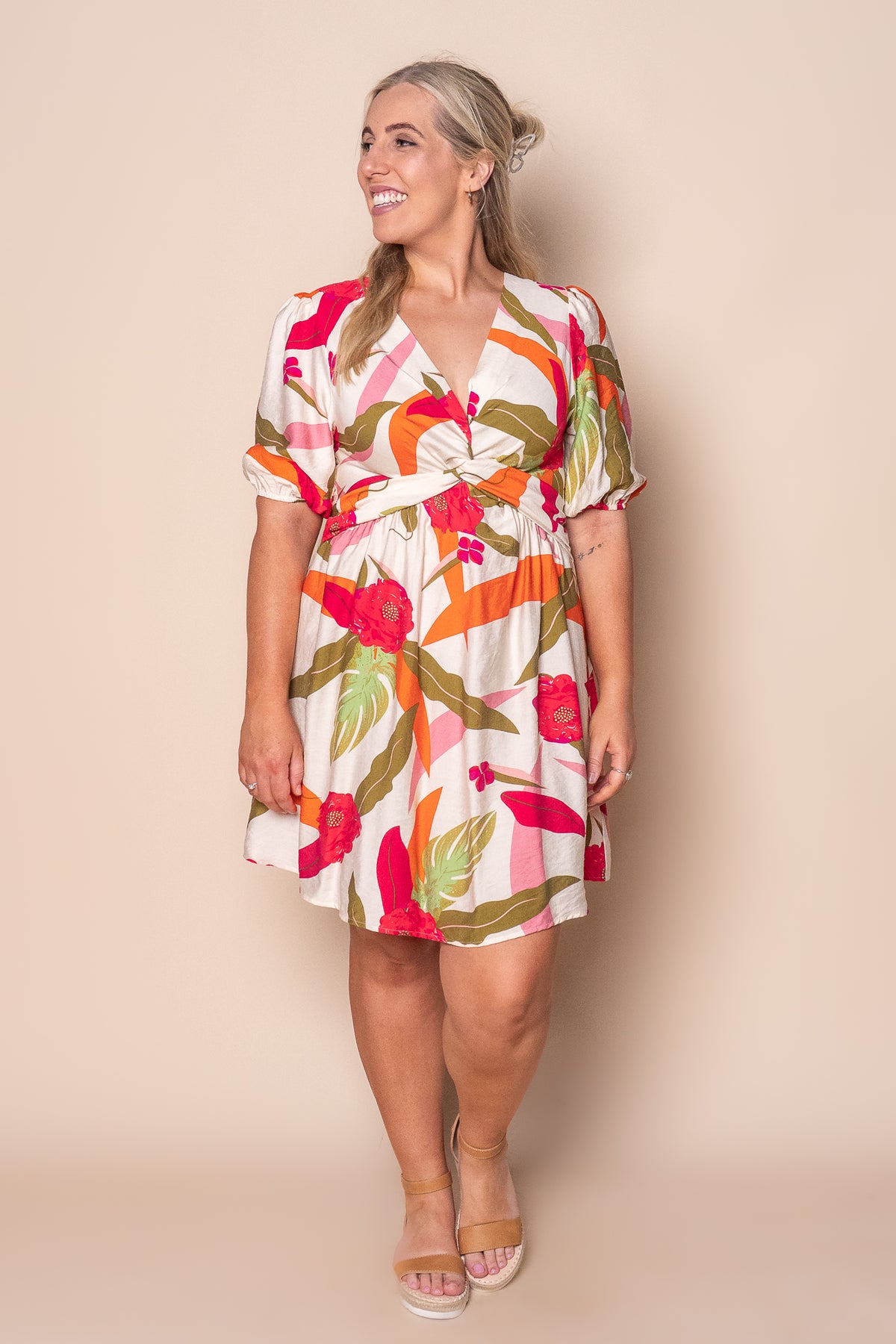 Rissa Floral Dress in Cream