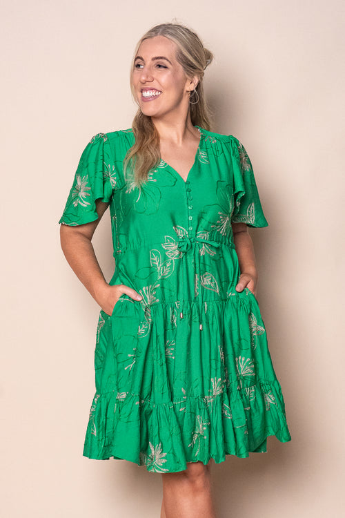 Rococo Floral Embroidery Dress in Green