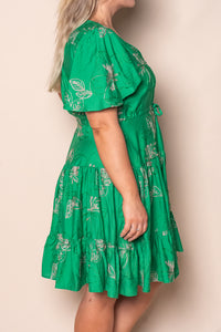 Rococo Floral Embroidery Dress in Green