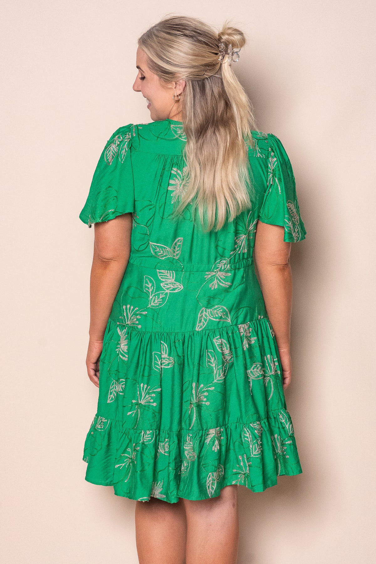 Rococo Floral Embroidery Dress in Green