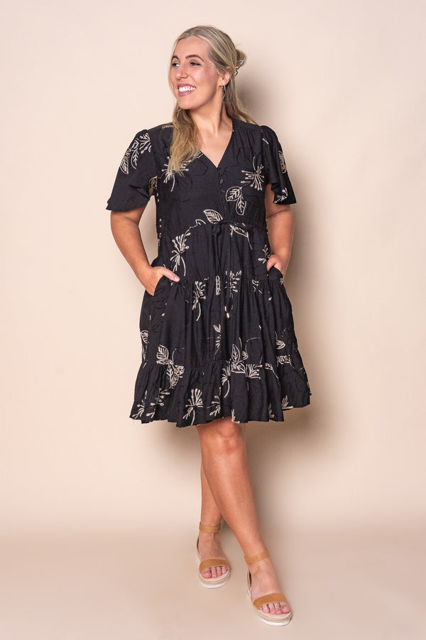 Rococo Floral Embroidery Dress in Black