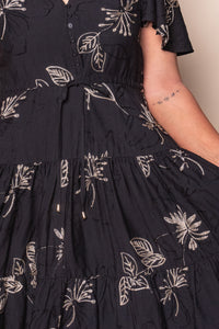 Rococo Floral Embroidery Dress in Black