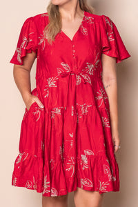 Rococo Floral Embroidery Dress in Red