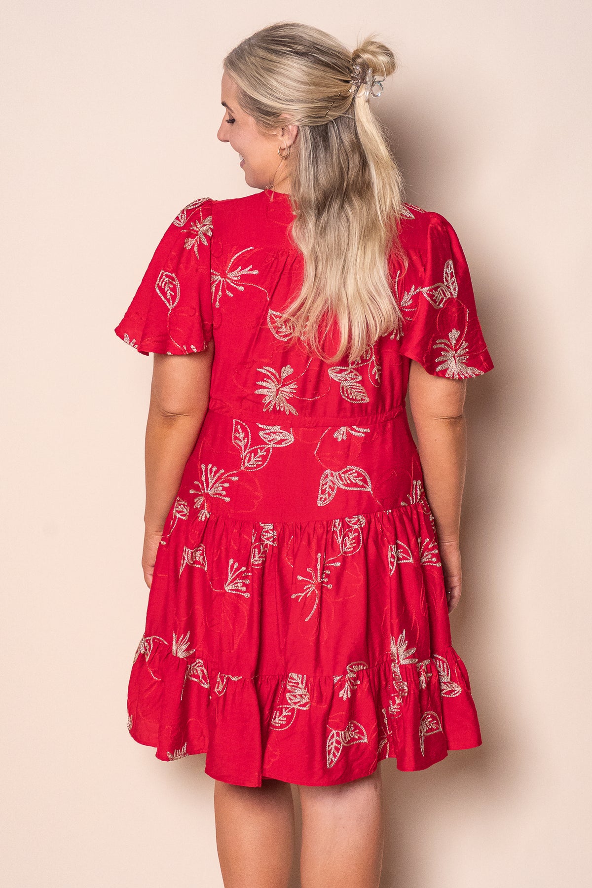 Rococo Floral Embroidery Dress in Red