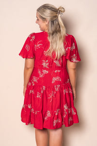 Rococo Floral Embroidery Dress in Red
