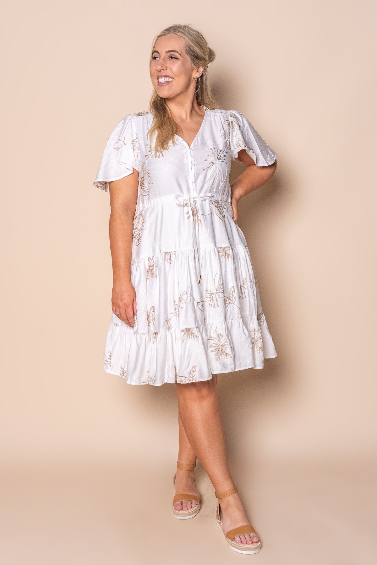 Rococo Floral Embroidery Dress in White