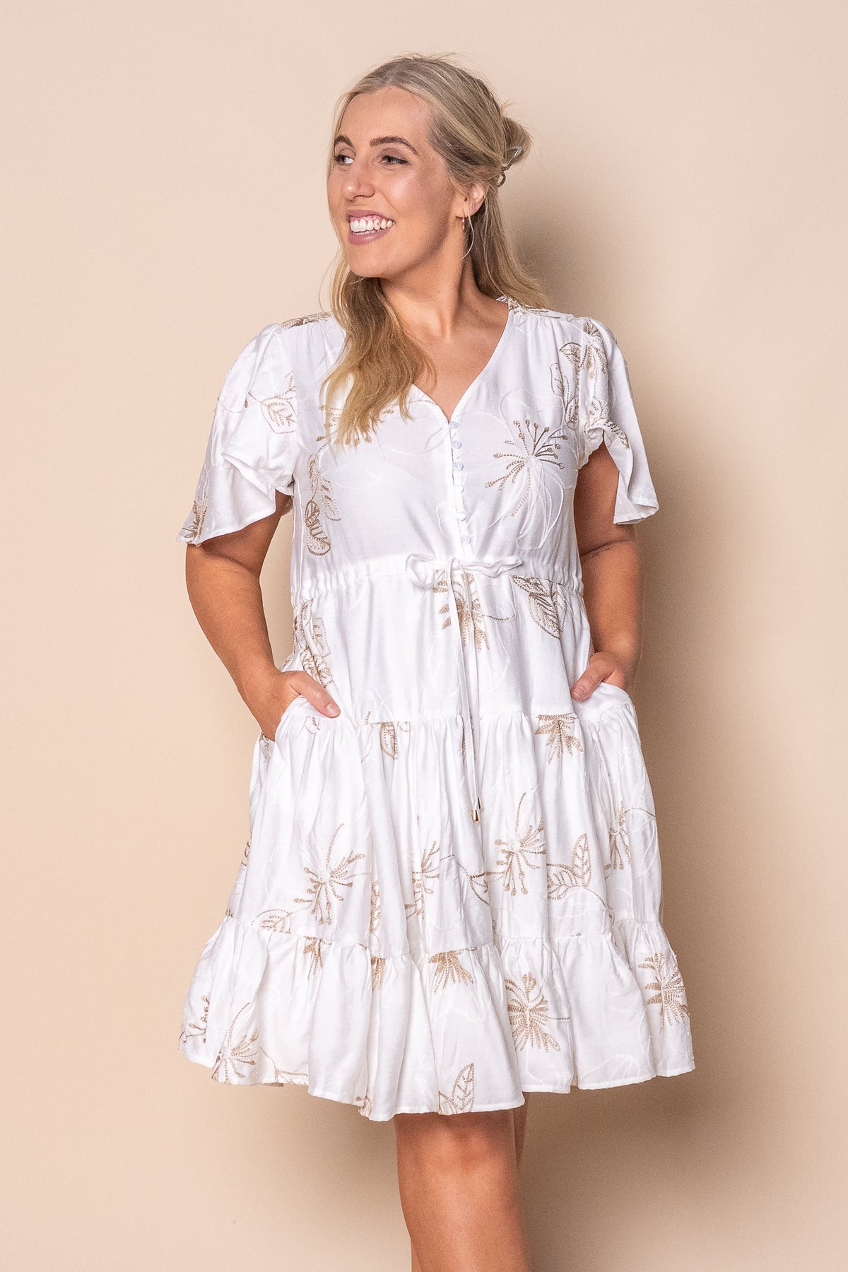 Rococo Floral Embroidery Dress in White