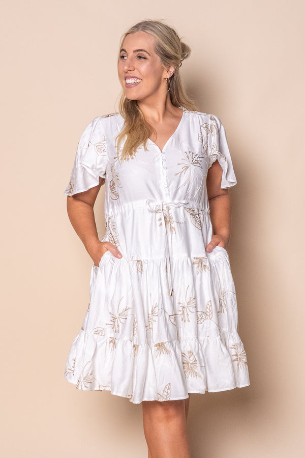 Rococo Floral Embroidery Dress in White