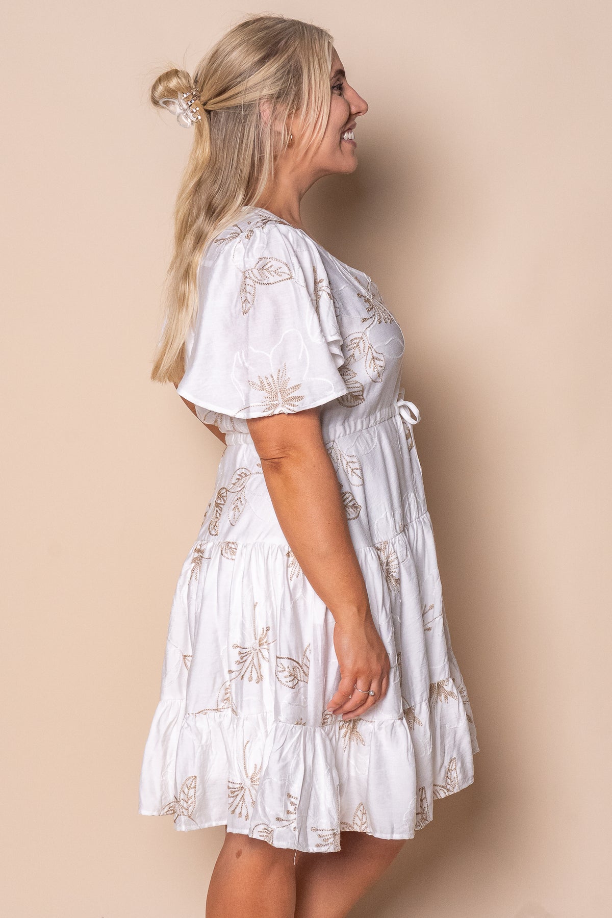 Rococo Floral Embroidery Dress in White