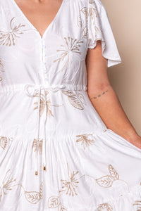 Rococo Floral Embroidery Dress in White