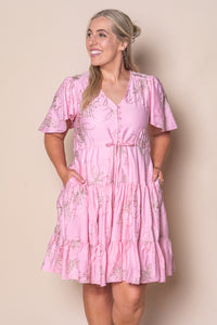Rococo Floral Embroidery Dress in Pink