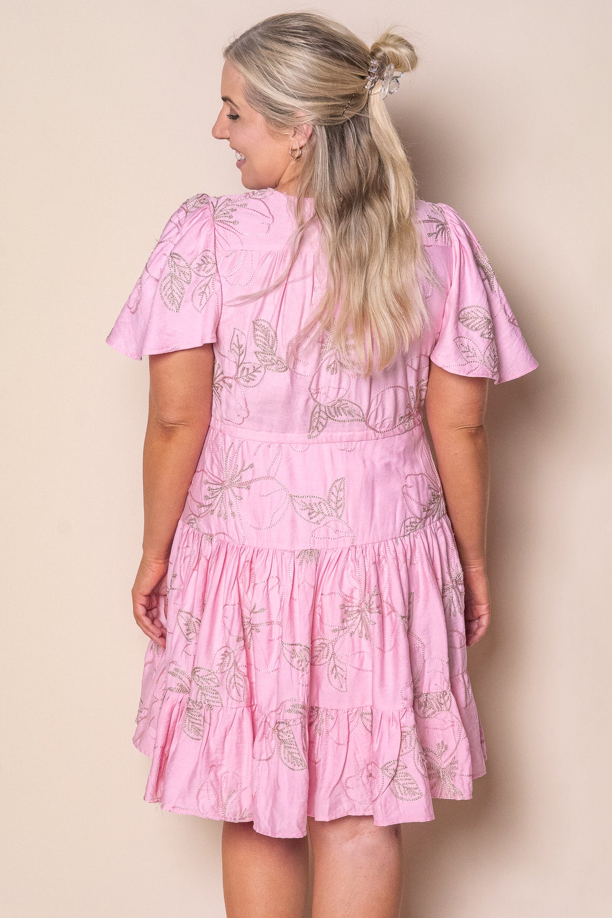 Rococo Floral Embroidery Dress in Pink