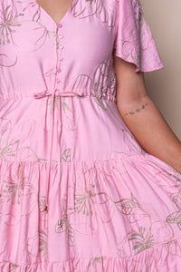Rococo Floral Embroidery Dress in Pink