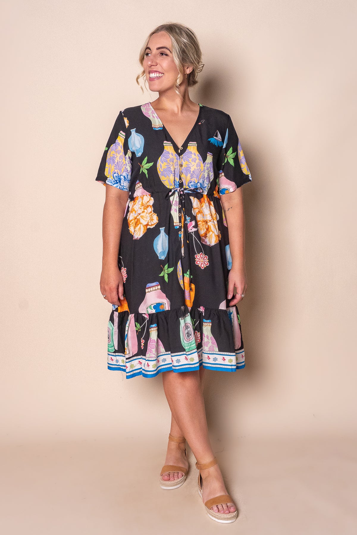 Gertie Art Print Dress in Black