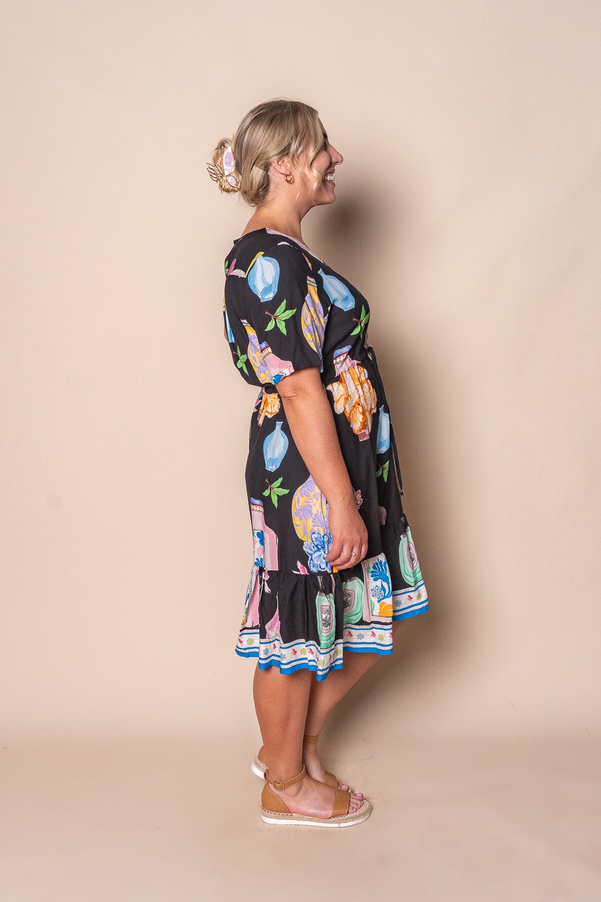Gertie Art Print Dress in Black