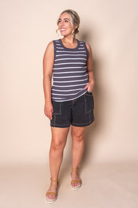 Iris Stripe Tank in Charcoal & White Stripe - Foxwood