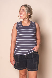 Iris Stripe Tank in Charcoal & White Stripe - Foxwood