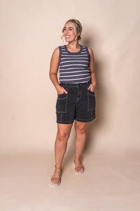 Iris Stripe Tank in Charcoal & White Stripe - Foxwood