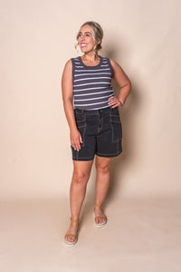 Iris Stripe Tank in Charcoal & White Stripe - Foxwood