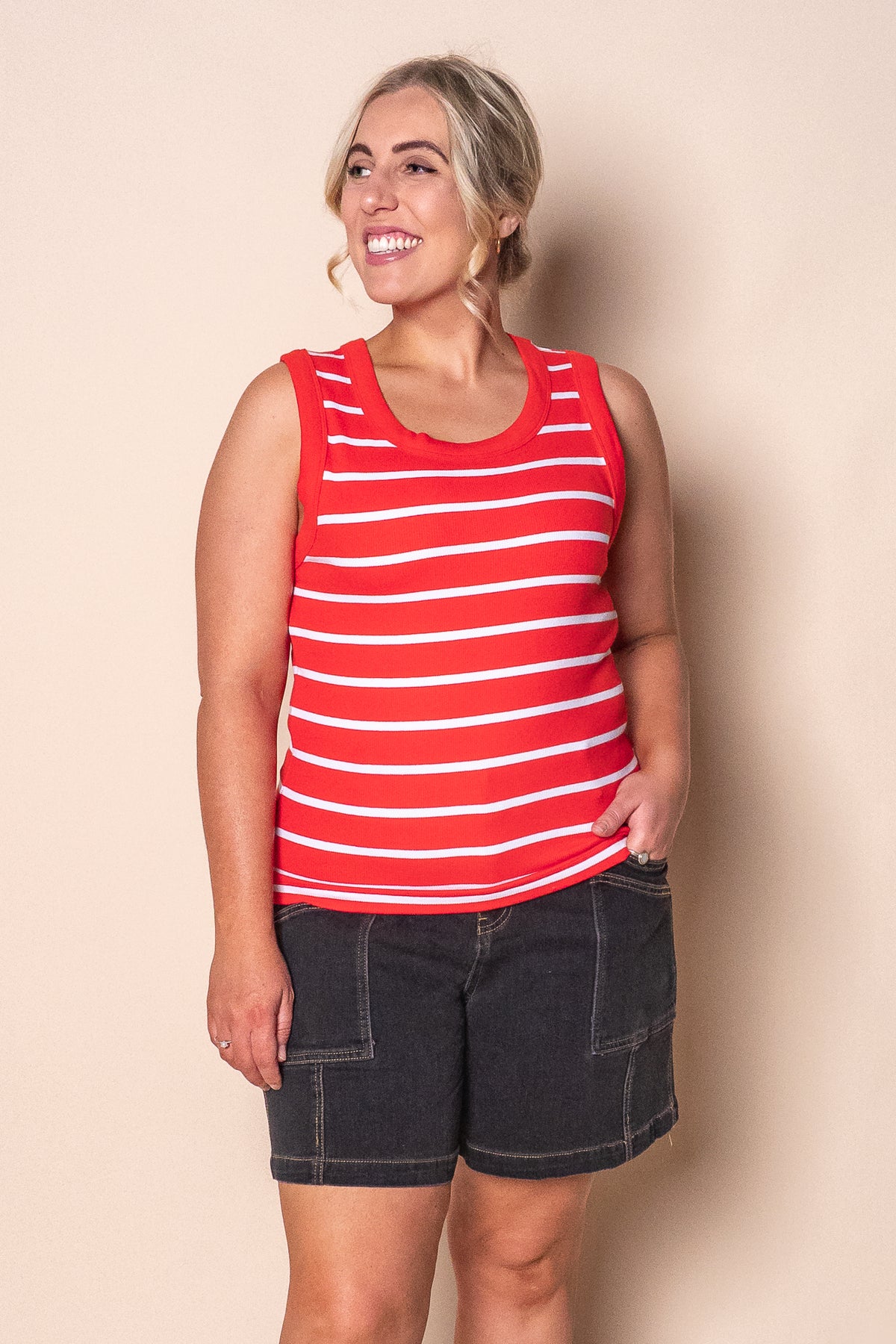 Iris Stripe Tank in Tangelo & White Stripe - Foxwood