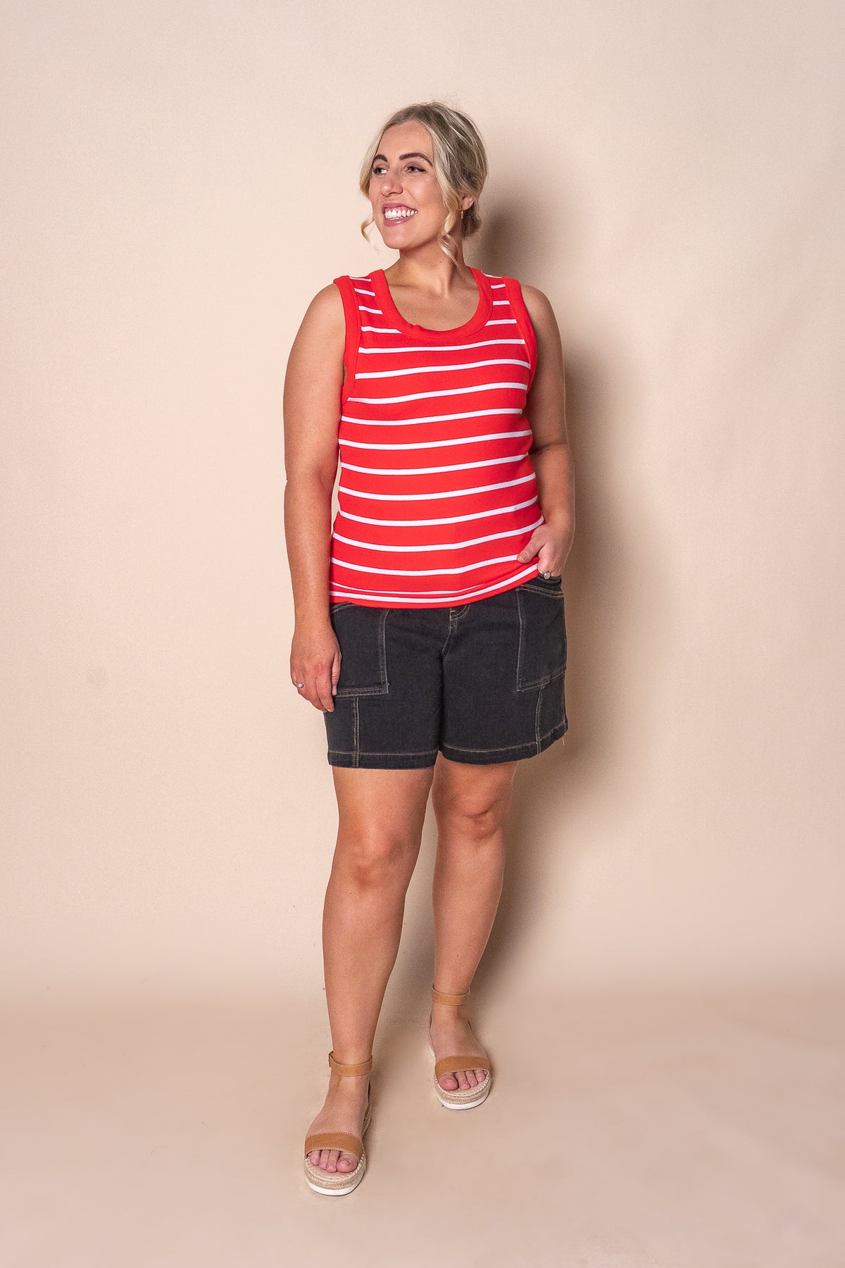 Iris Stripe Tank in Tangelo & White Stripe - Foxwood