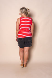 Iris Stripe Tank in Tangelo & White Stripe - Foxwood