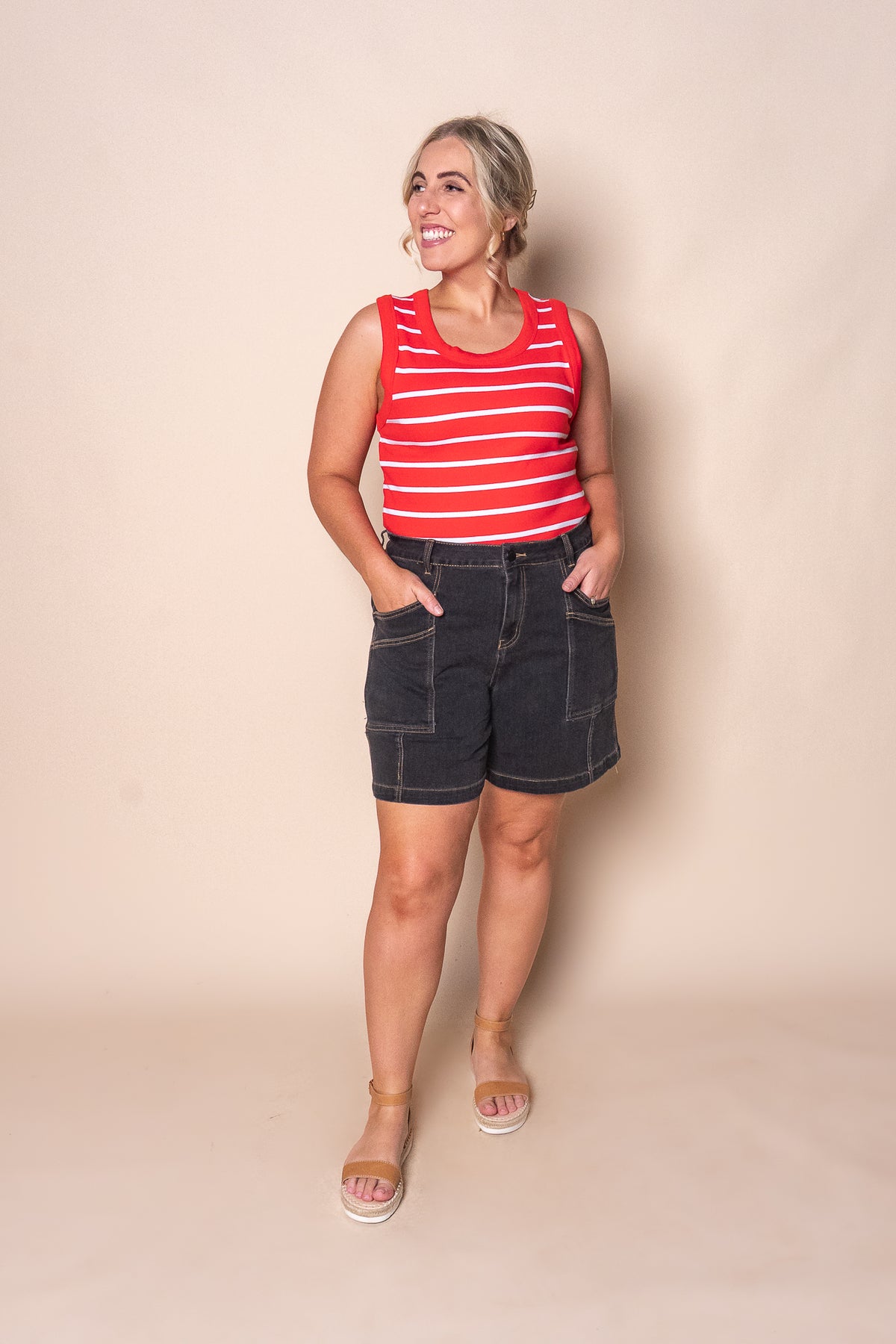 Iris Stripe Tank in Tangelo & White Stripe - Foxwood
