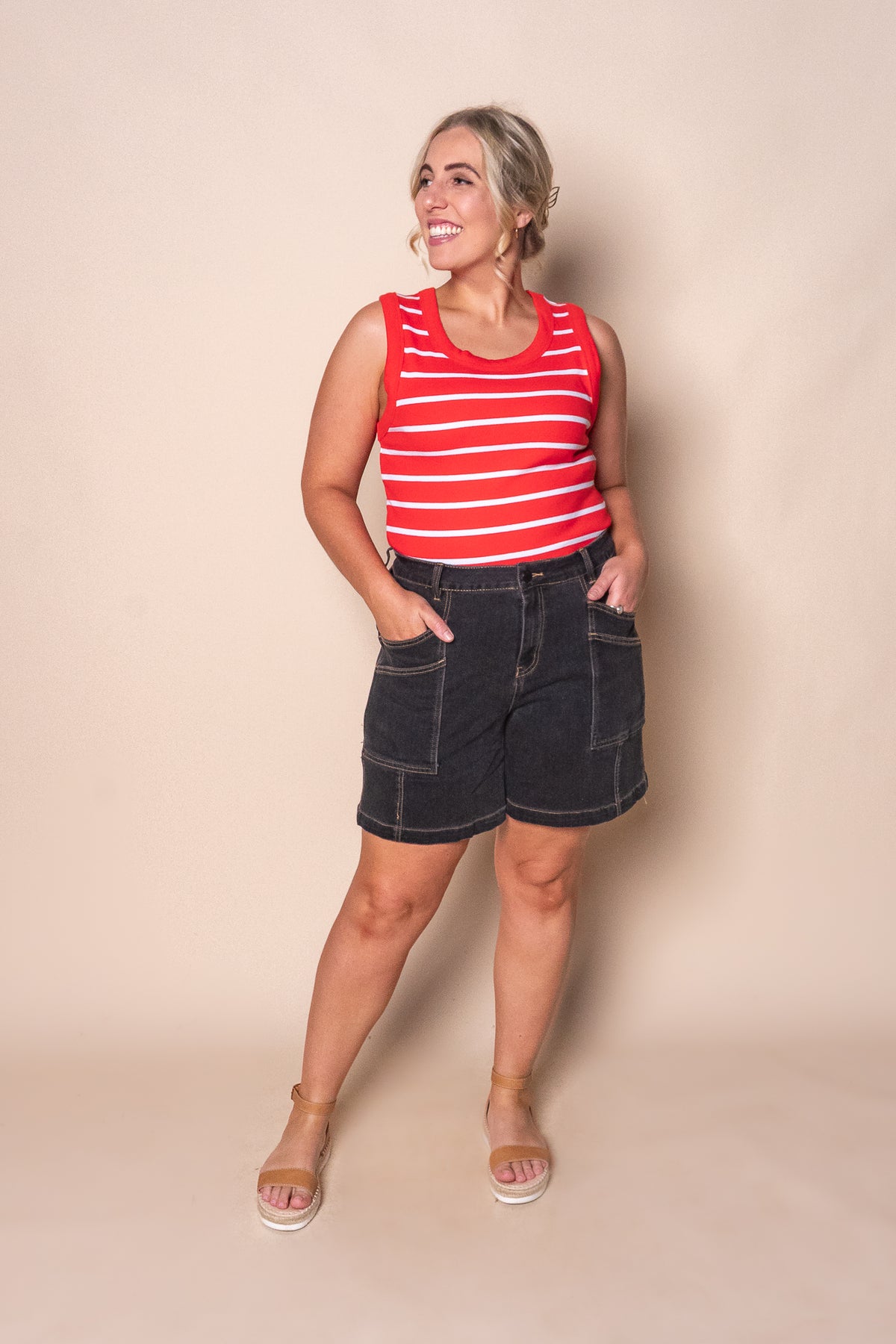 Iris Stripe Tank in Tangelo & White Stripe - Foxwood