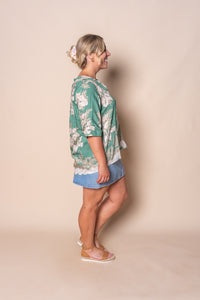 Mable Floral Border Top in Emerald