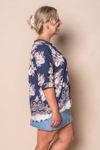 Mable Floral Border Top in Navy