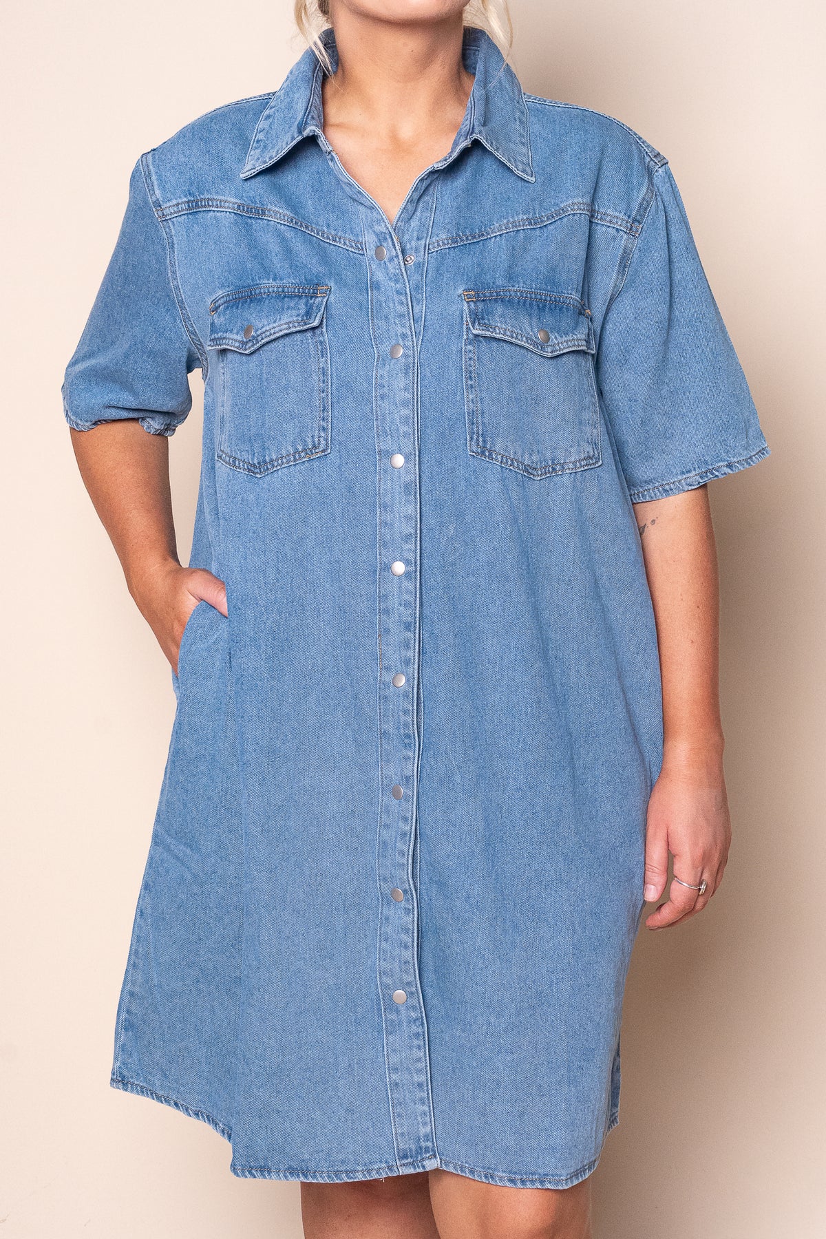 Sorcha Denim Dress in Light Blue - Foxwood