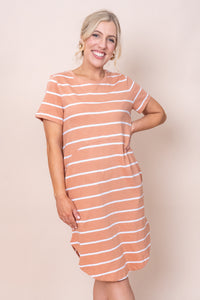 Bay Stripe Dress in Clay/White Stripe - Foxwood