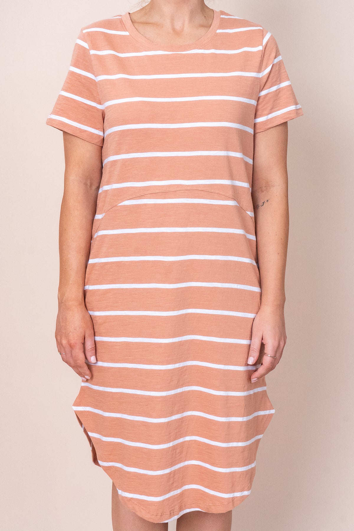 Bay Stripe Dress in Clay/White Stripe - Foxwood