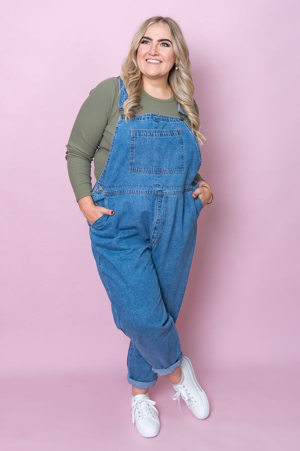 Dina Denim Overalls in Mid Blue