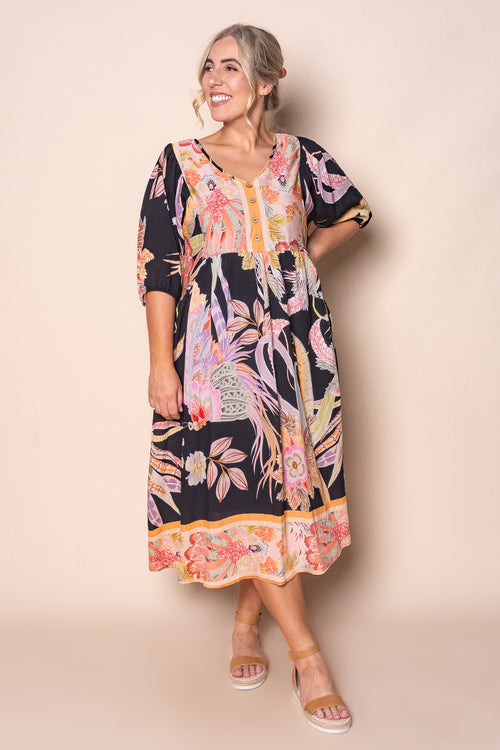 Noella Midi Dress in Black Floral