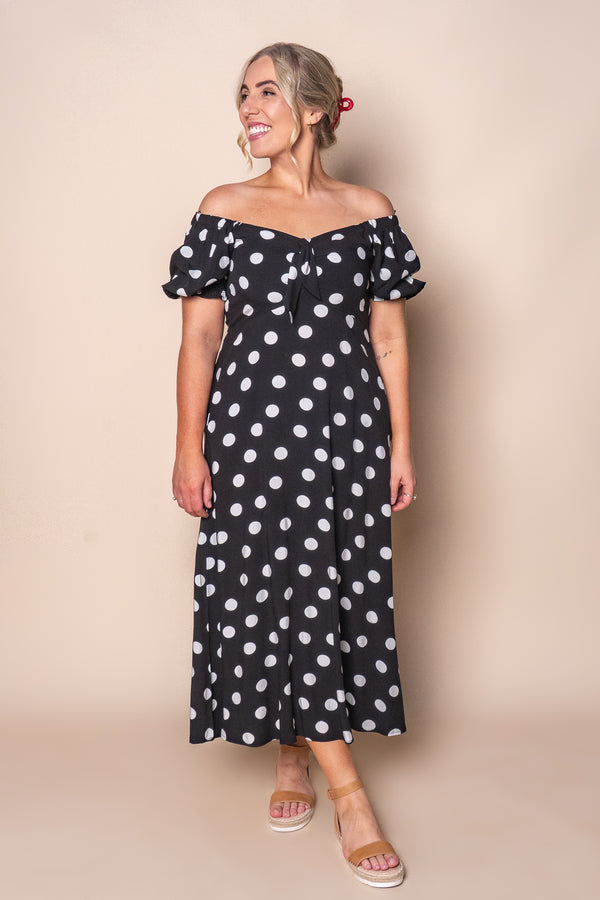 Octavia Polka Dot Midi Dress in Black
