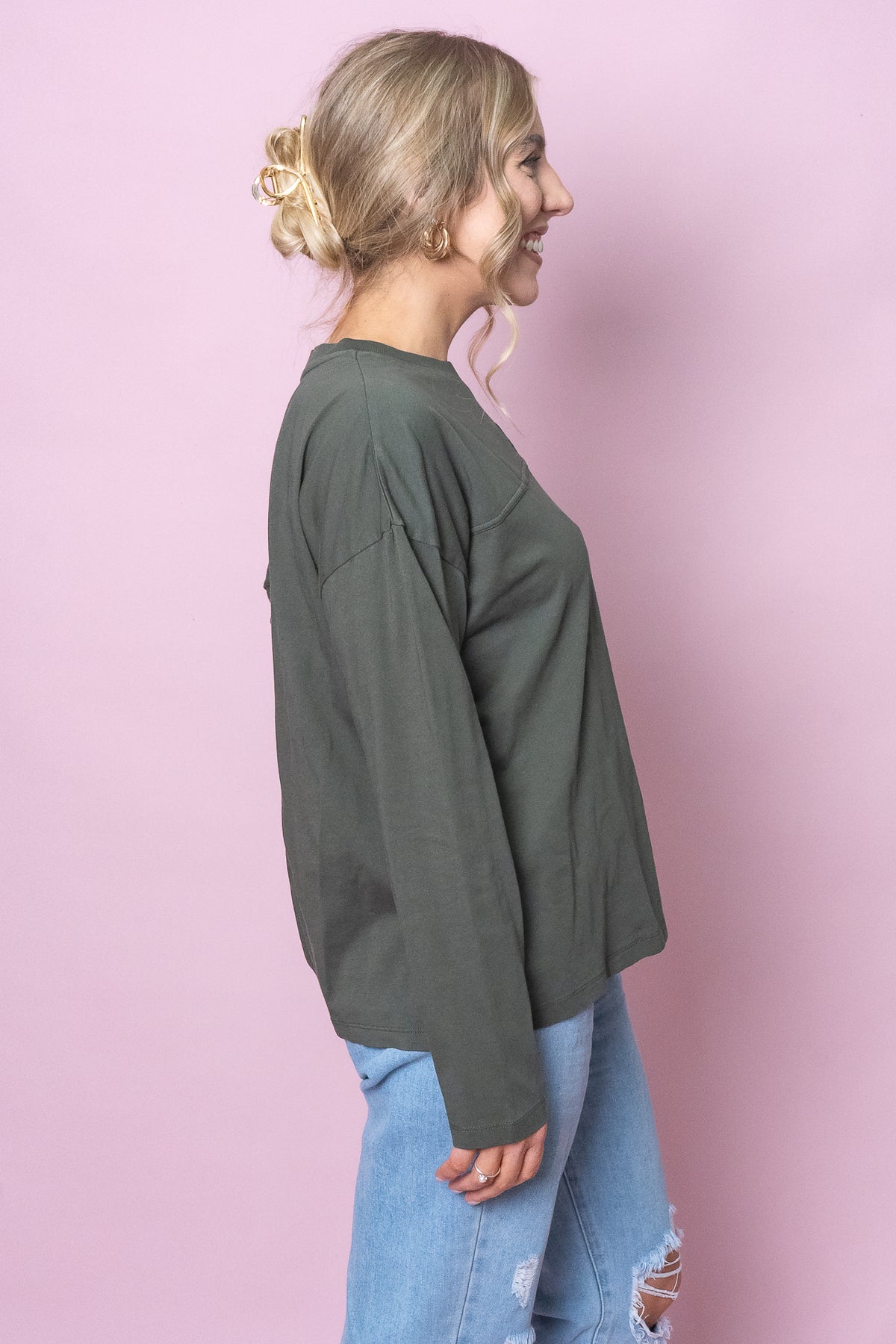 Hold Up Long Sleeve Top in Thyme - Foxwood