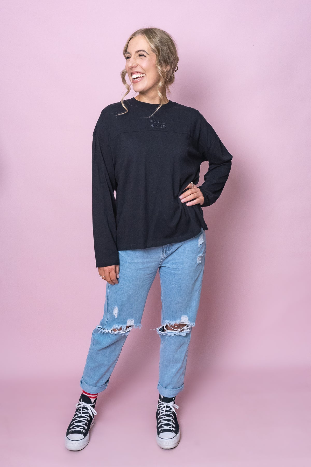 Hold Up Long Sleeve Top in Washed Black - Foxwood