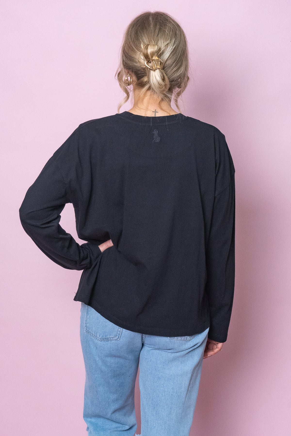 Hold Up Long Sleeve Top in Washed Black - Foxwood