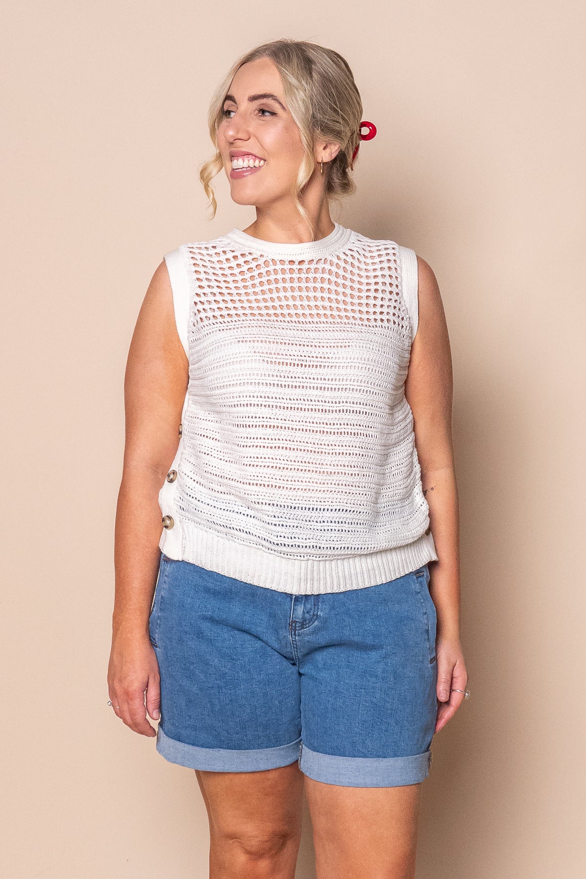 Chilli Knit Top in Vintage White - Foxwood
