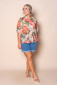 Nora Floral Top in Coral