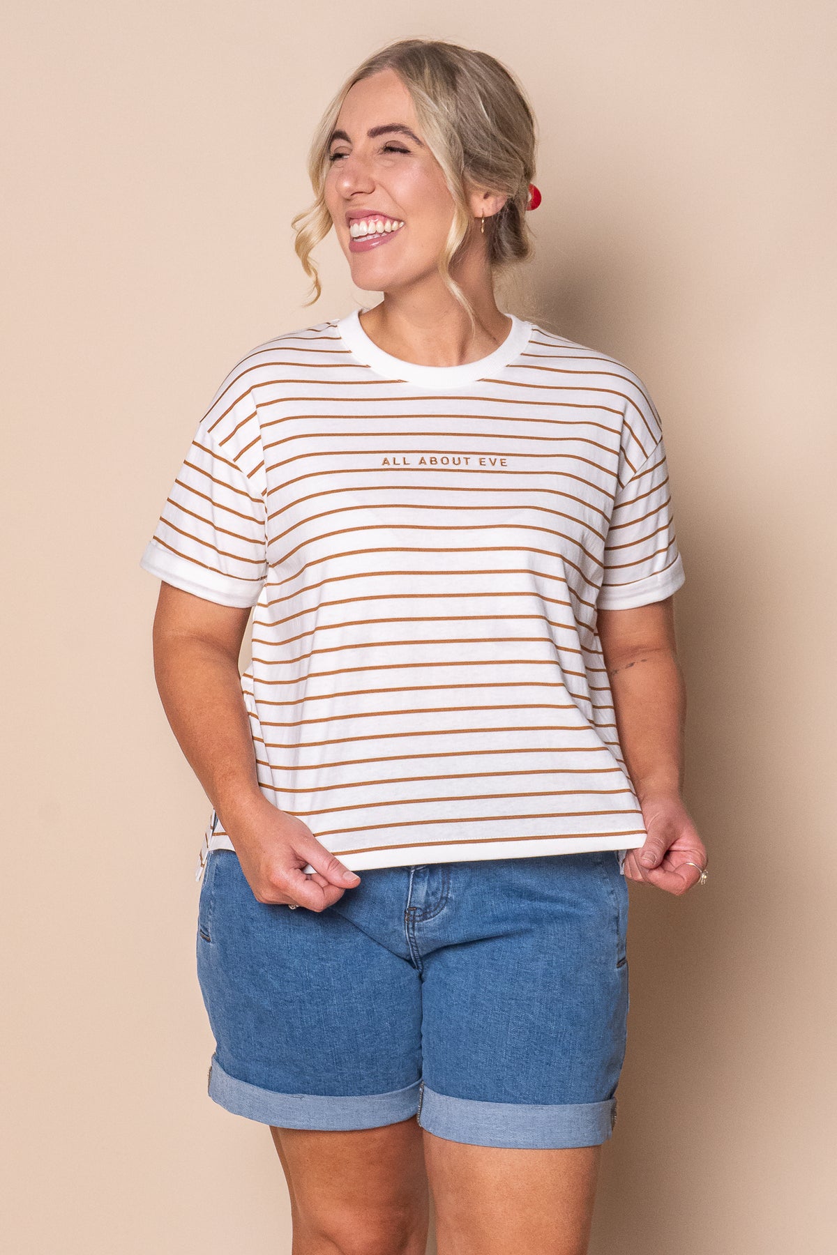 AAE Washed Stripe Tee in Cinnamon - All About Eve