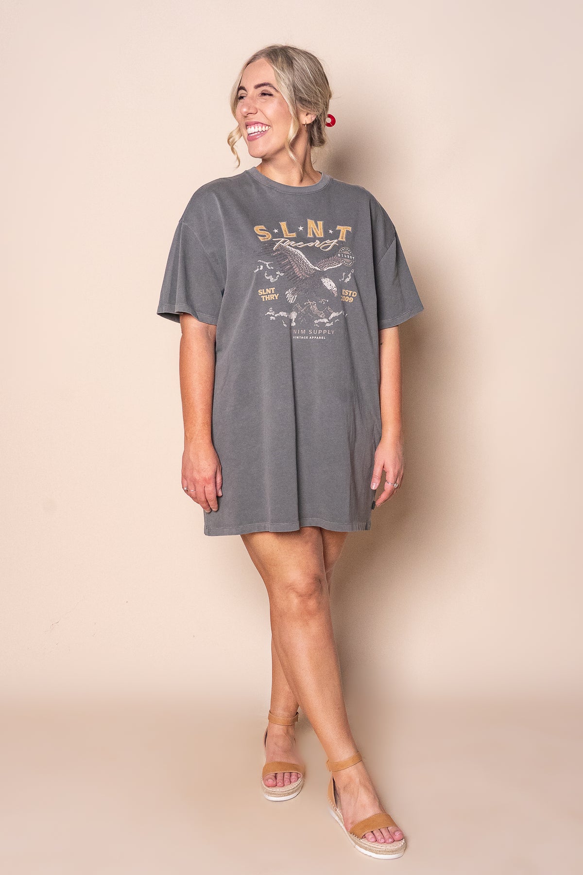 Flying Free Tee Dress in Coal - Silent Theory