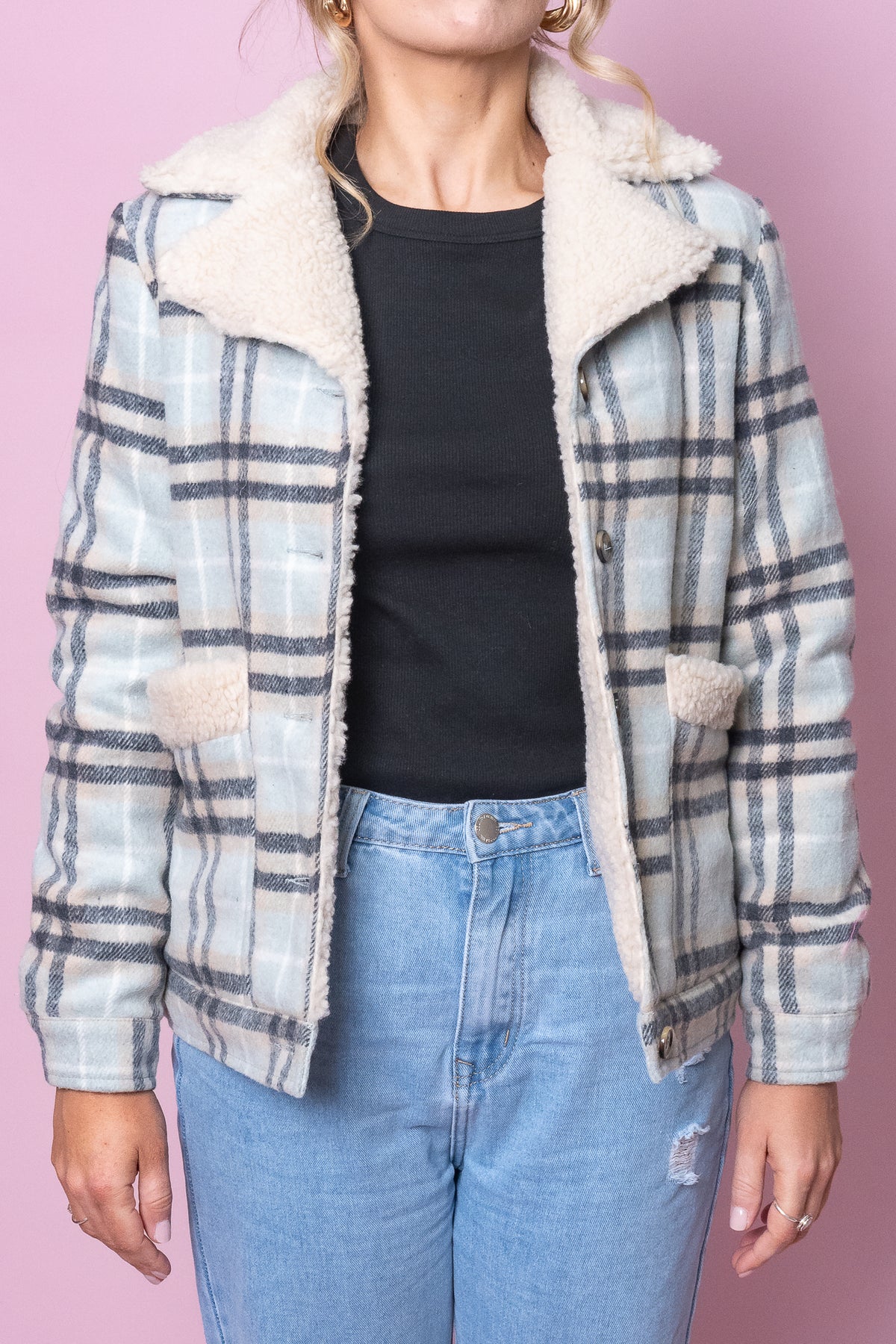 Demi Check Jacket in Blue - Foxwood